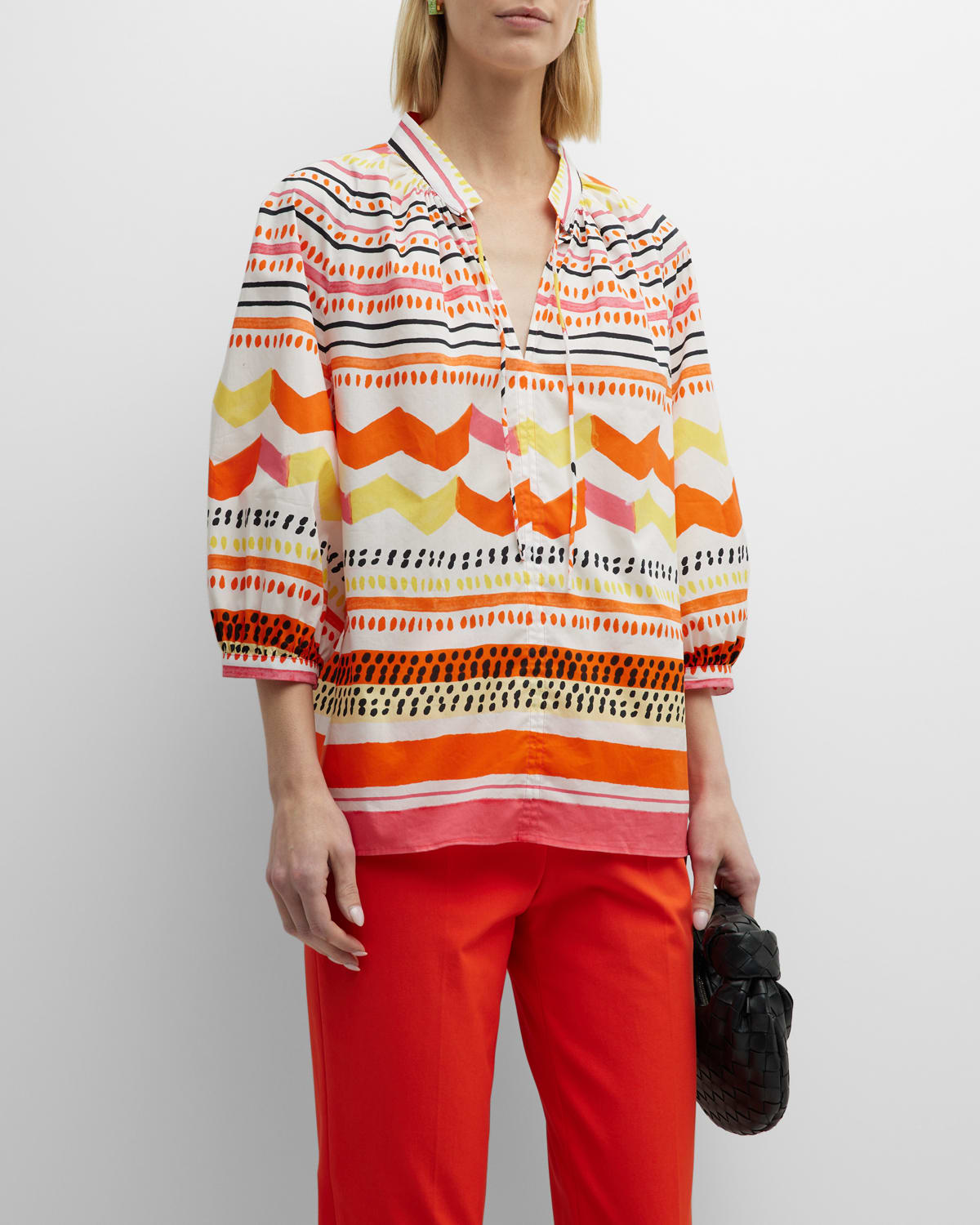 Abstract Striped 3/4 Sleeve Peasant Shirt