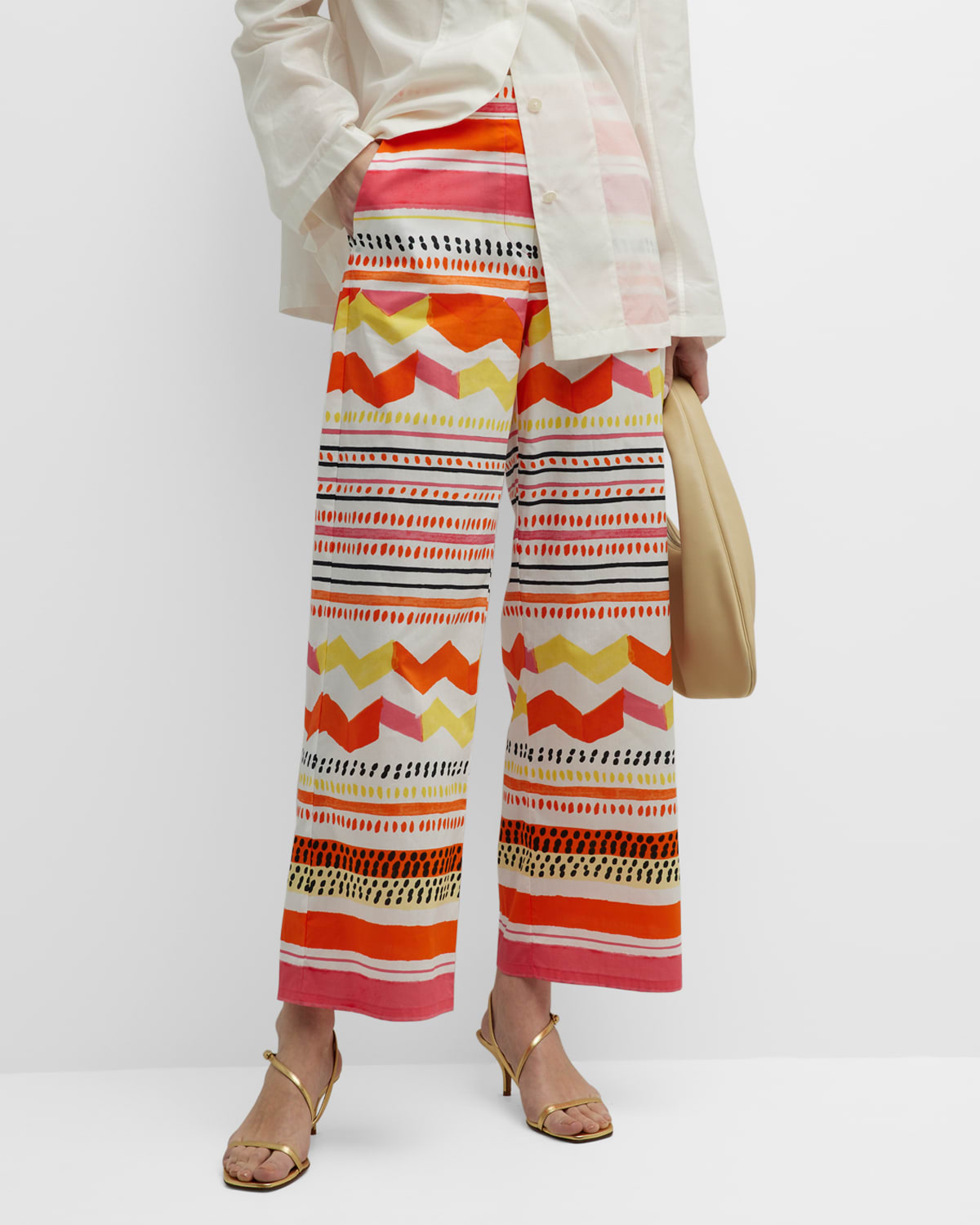 PIAZZA SEMPIONE ANNA ABSTRACT STRIPE-PRINT WIDE-LEG ANKLE TROUSERS