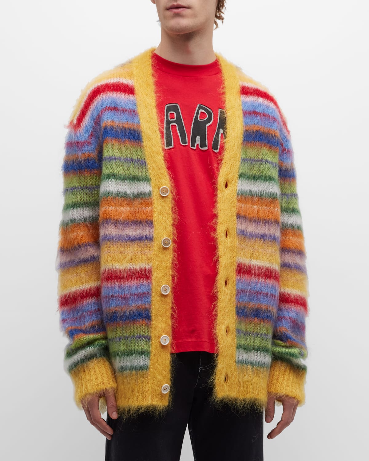 Marni Striped Buttoned-up Cardigan In Yellow