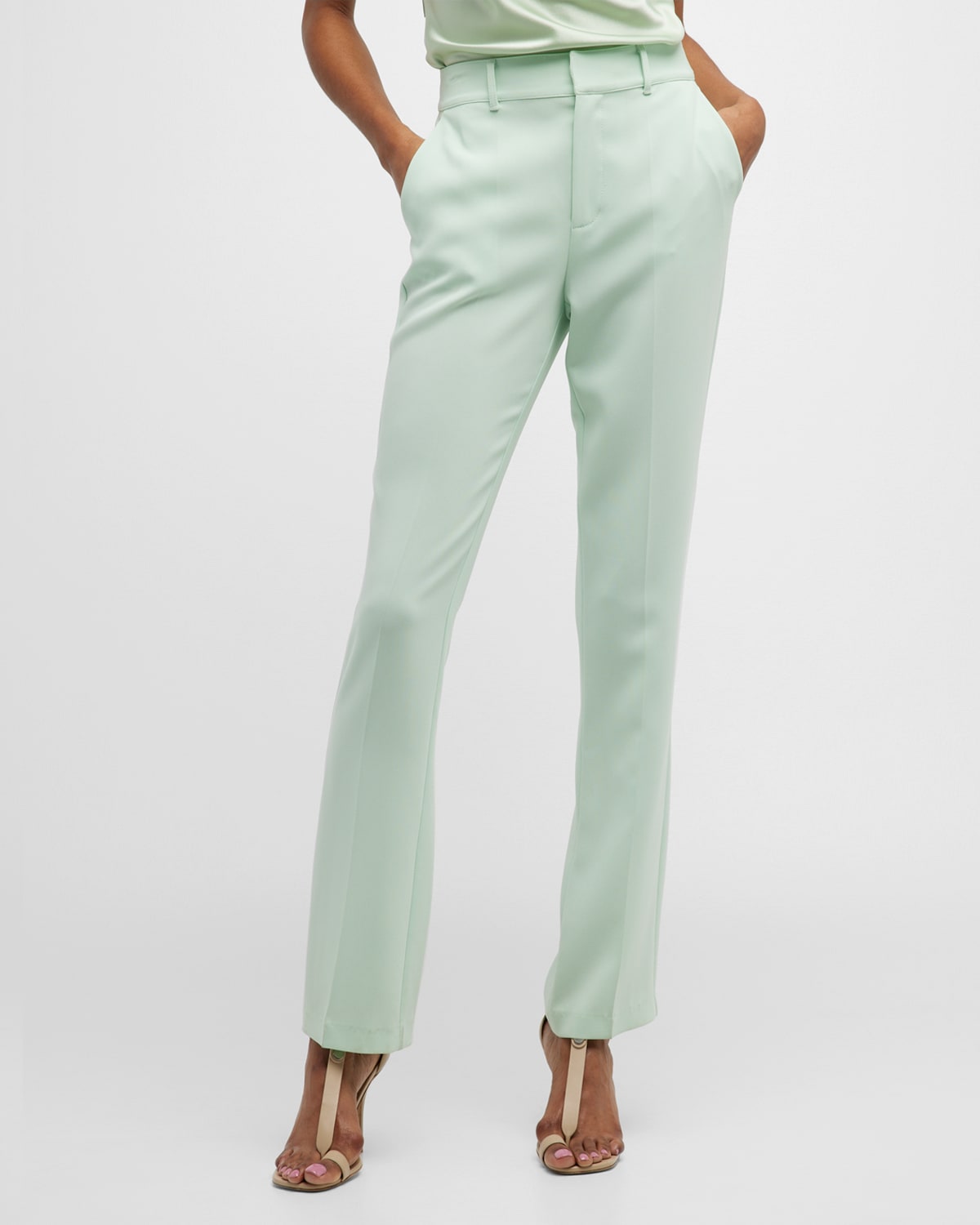 Shop Cinq À Sept Kerry Slim Straight-leg Crepe Pants In Celadon