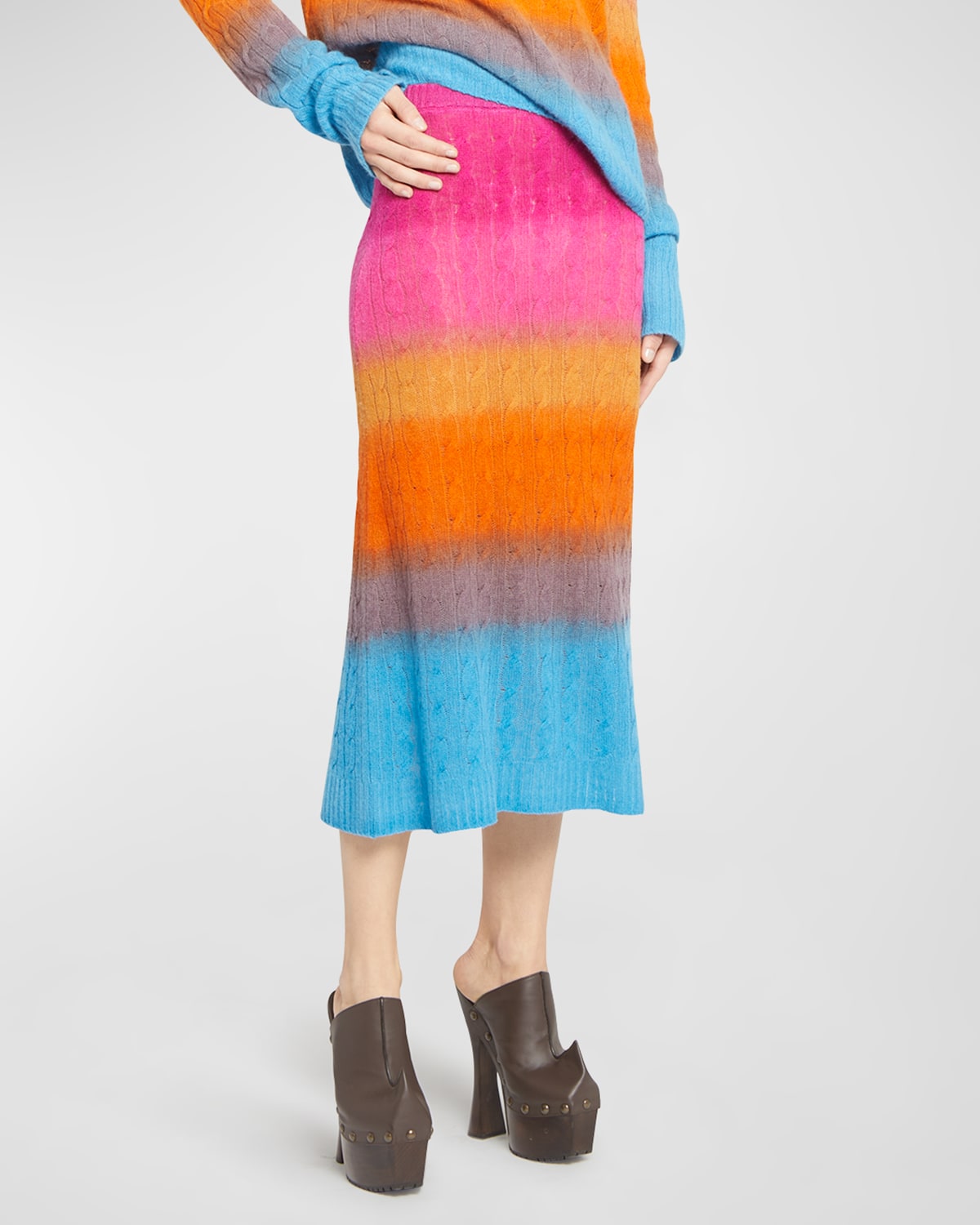 Ombre Lightweight Cable Knit Midi Skirt
