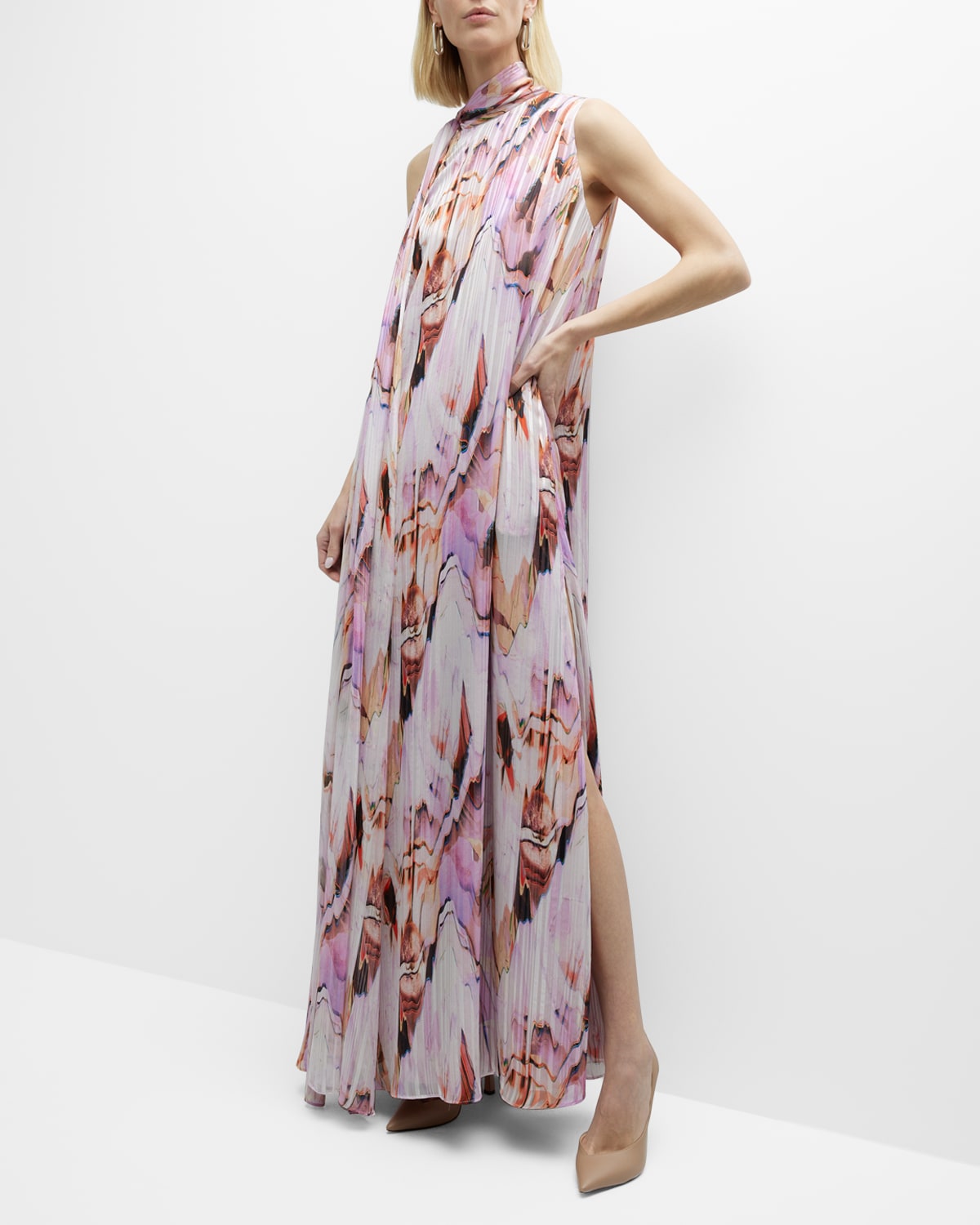 Abstract-Print Sleeveless Shift Gown