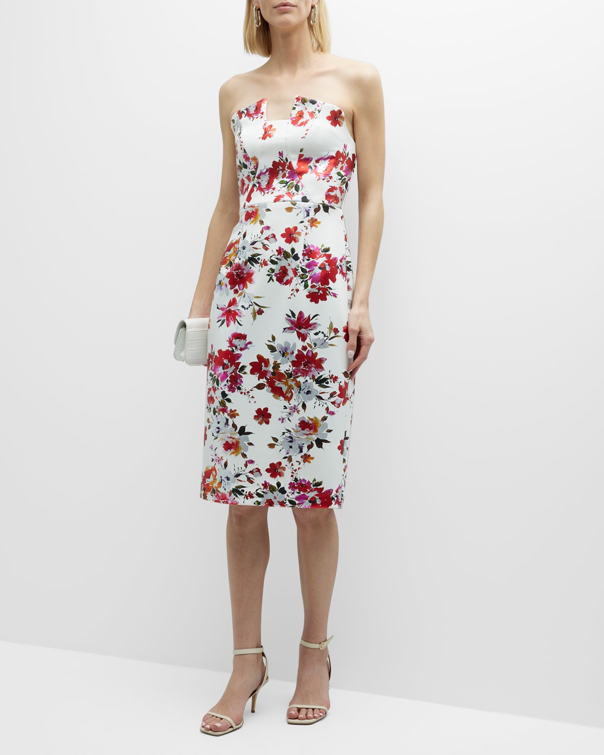 Strapless Floral-Print Bodycon Cocktail Dress