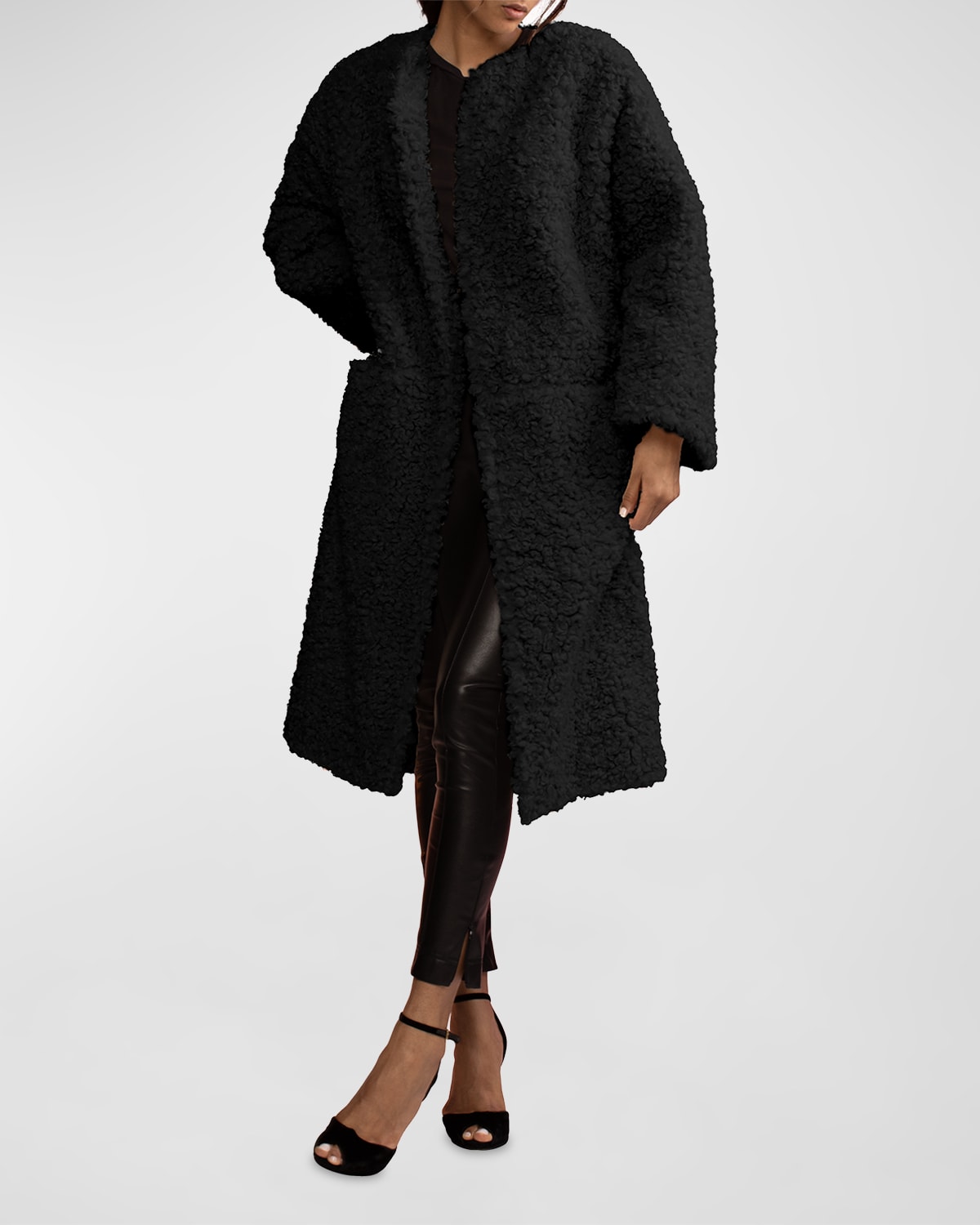 Long Belted Faux Fur Coat