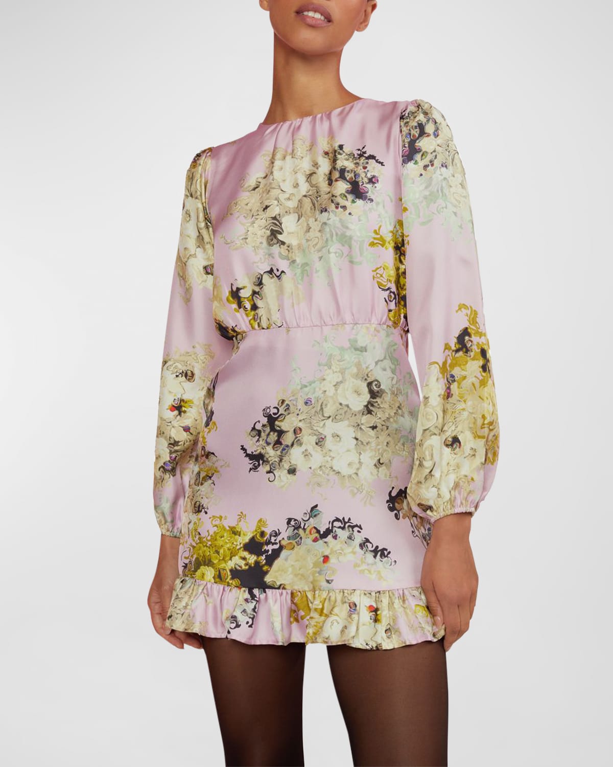Floral-Print Flounce Mini Dress