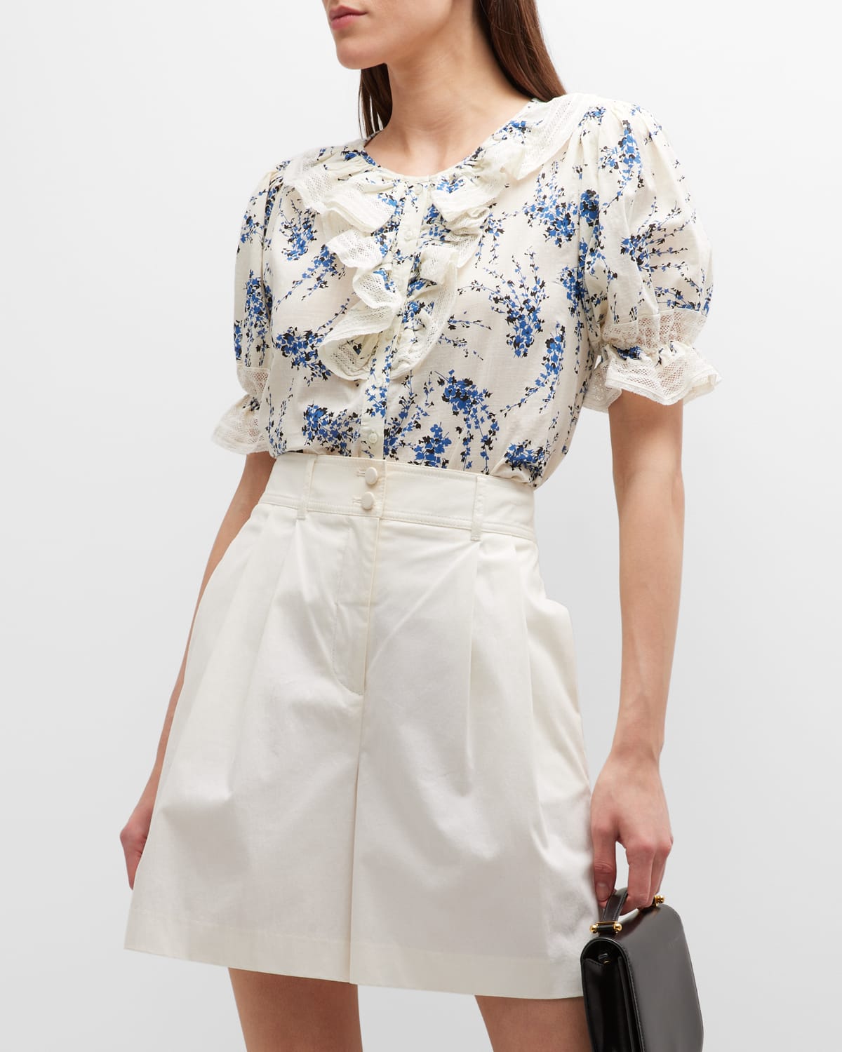 The Great Floral-print Short-sleeve Blouse In Blue Jasmine Flor