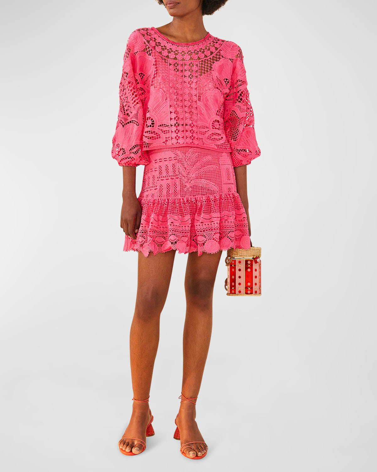 FARM RIO MORADA BOA SCALLOPED GUIPURE MINI SKIRT
