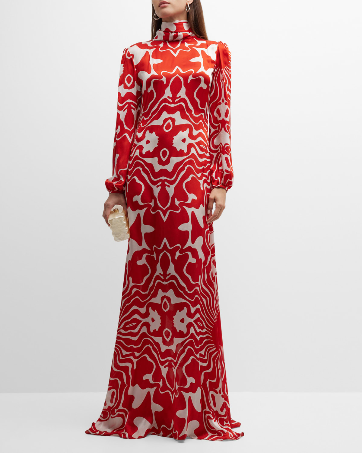 Aliette Kaleidescope-Print Neck-Tie Open-Back Silk Gown