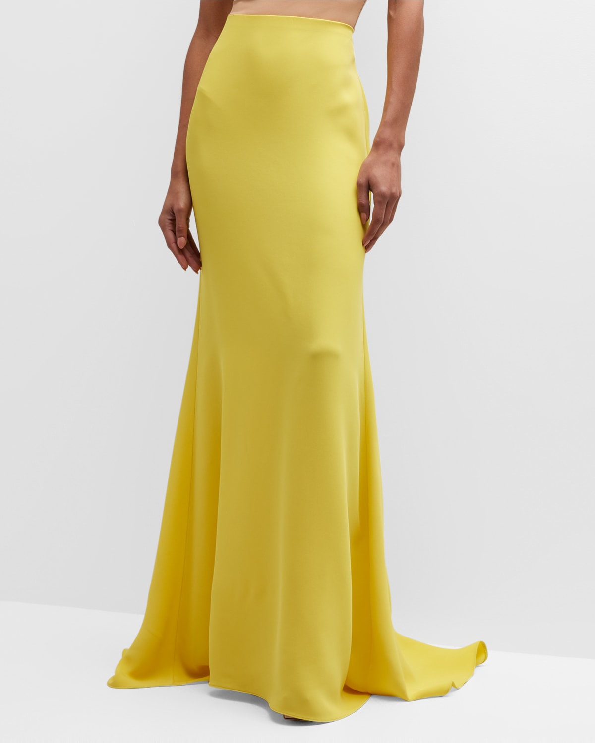 Shop Valentino Silk Long Skirt With Small Train In Mustard
