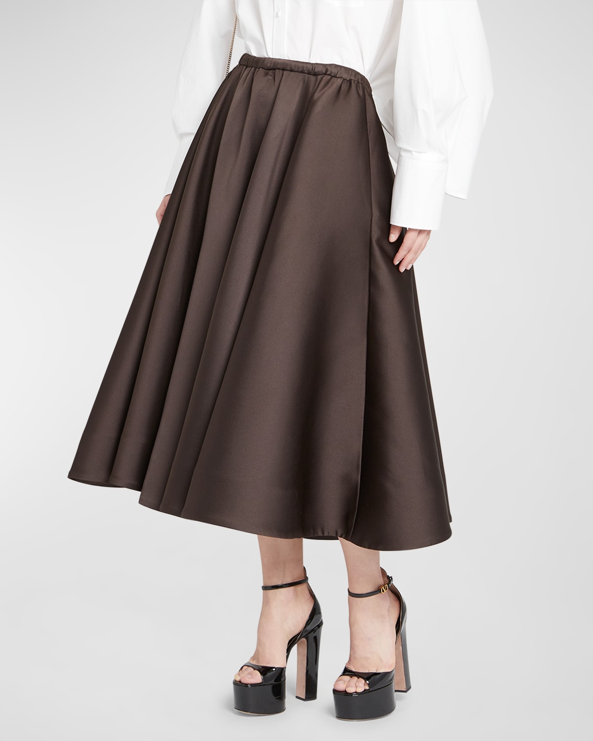 Valentino Techno Duchesse Midi Skirt In Ebony