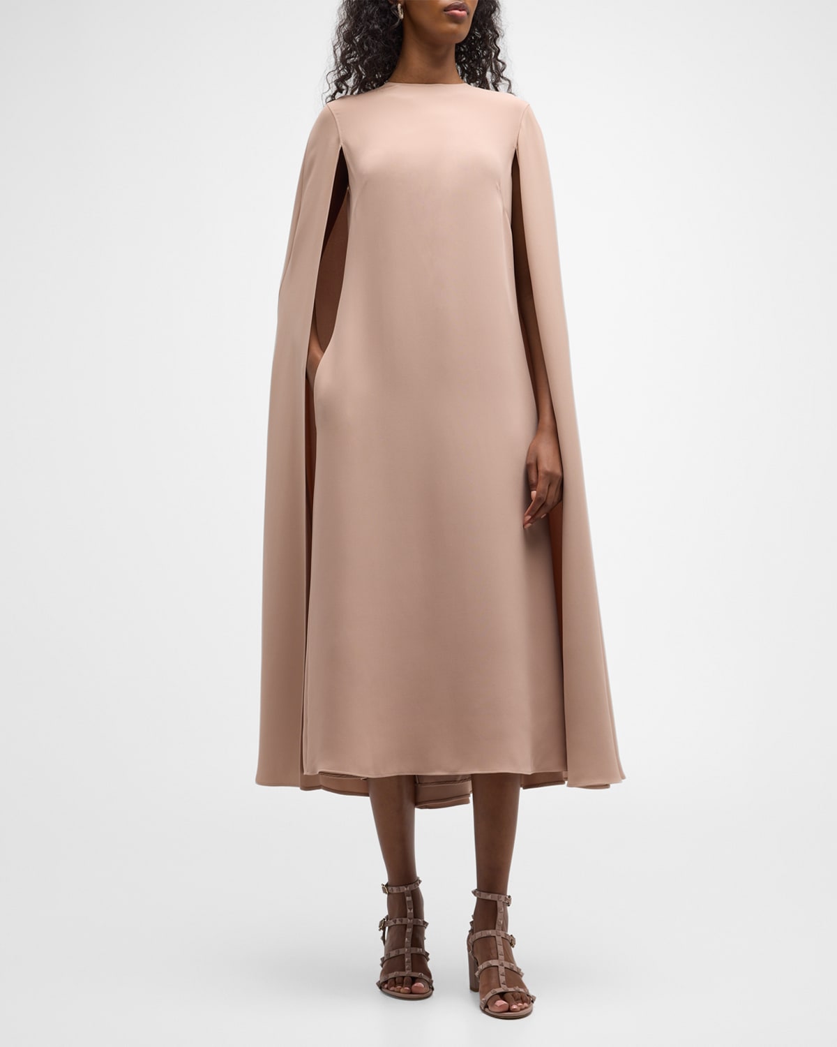 Valentino Cady Couture Midi Dress With Cape Back In Lt Beige