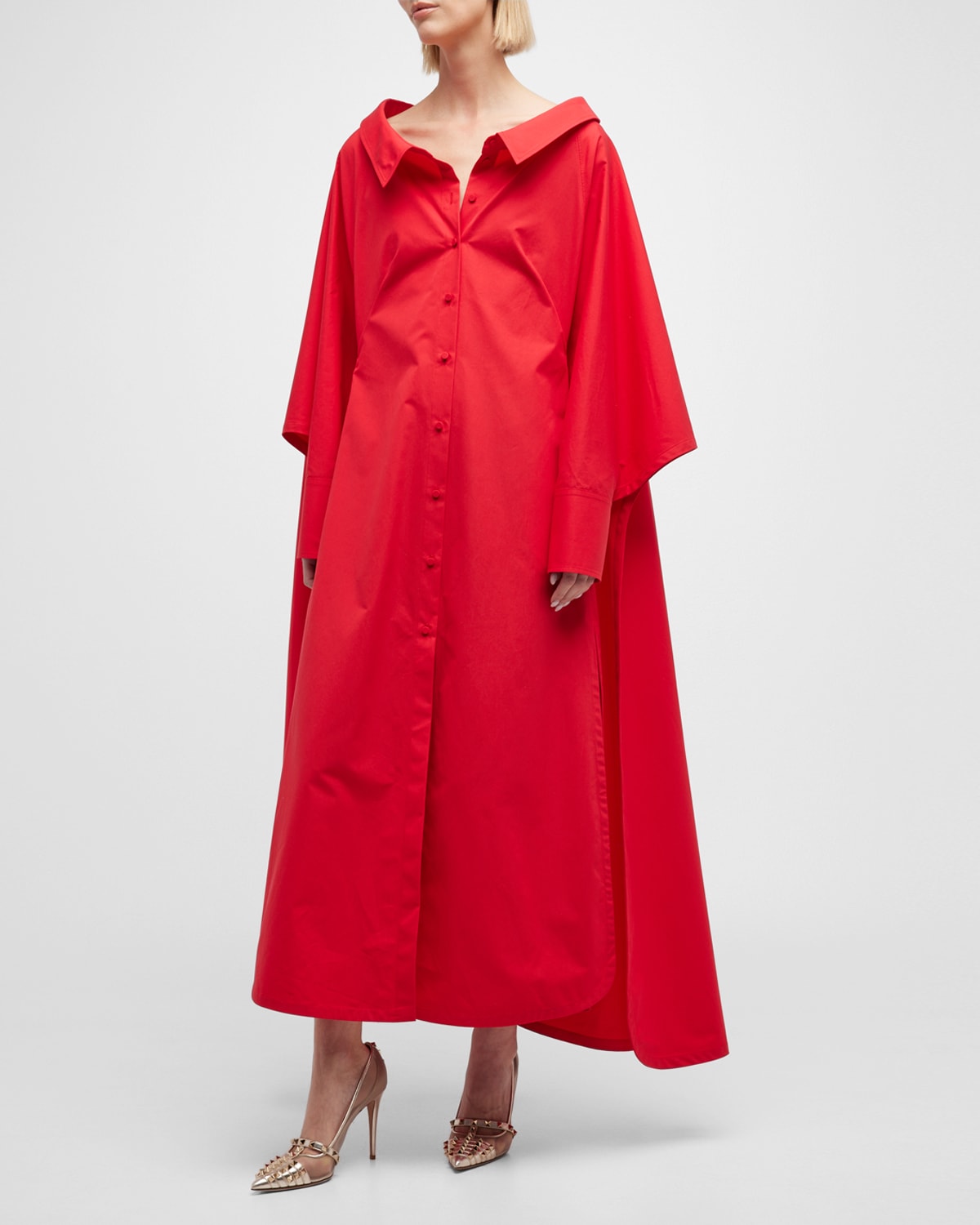 VALENTINO OVERSIZED COLLARED SHIRTDRESS WITH CAPE BACK