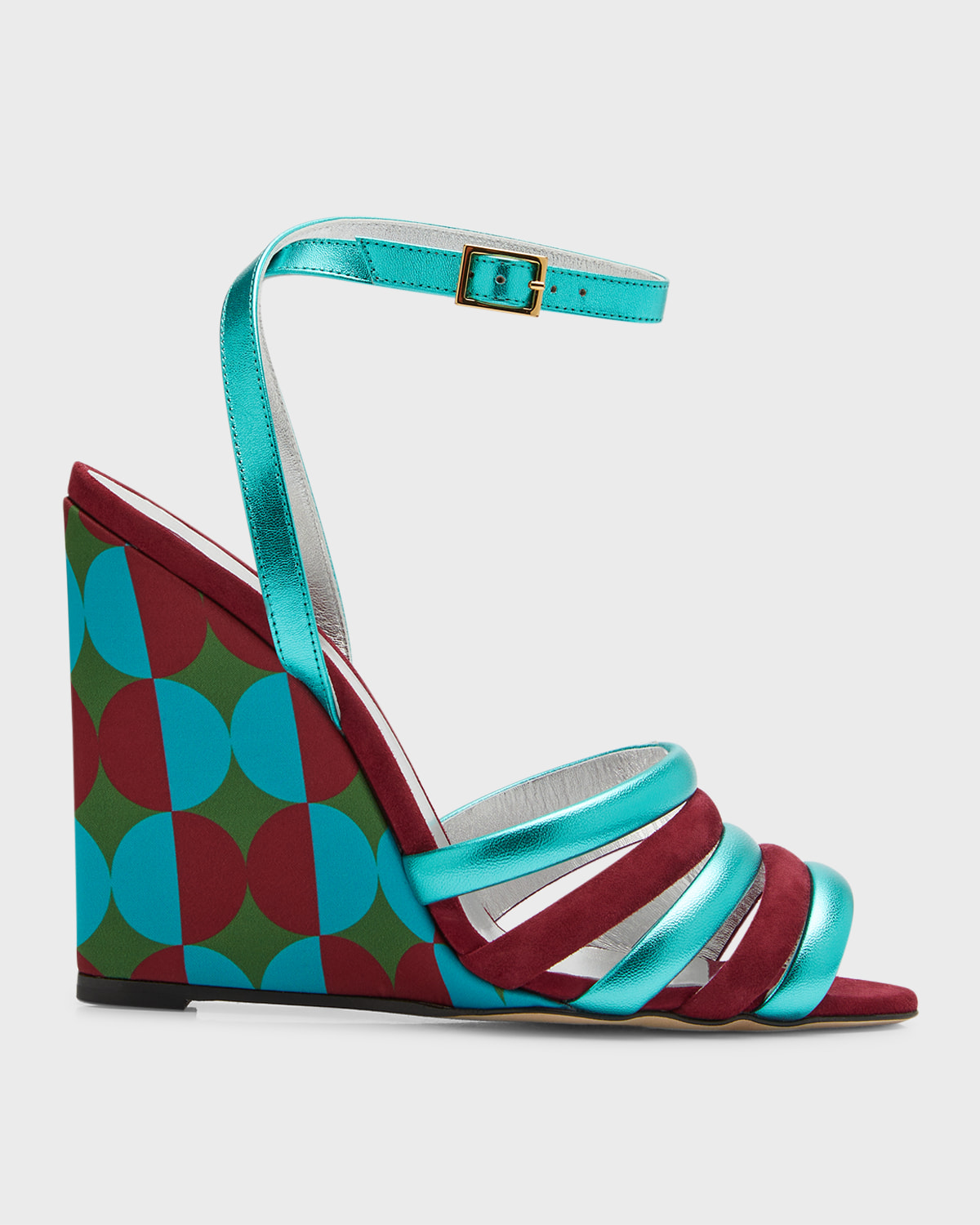 LA DOUBLEJ TONES PRINTED ANKLE-STRAP WEDGE SANDALS