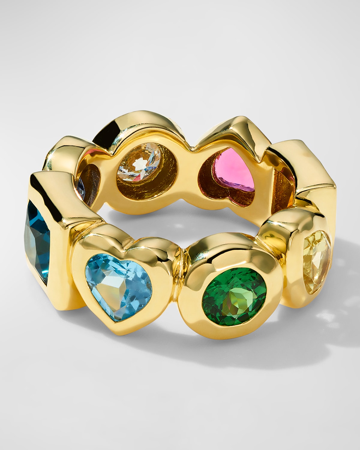 18K Gold Caramella Rainbow Stone Ring with Diamond, Size 7