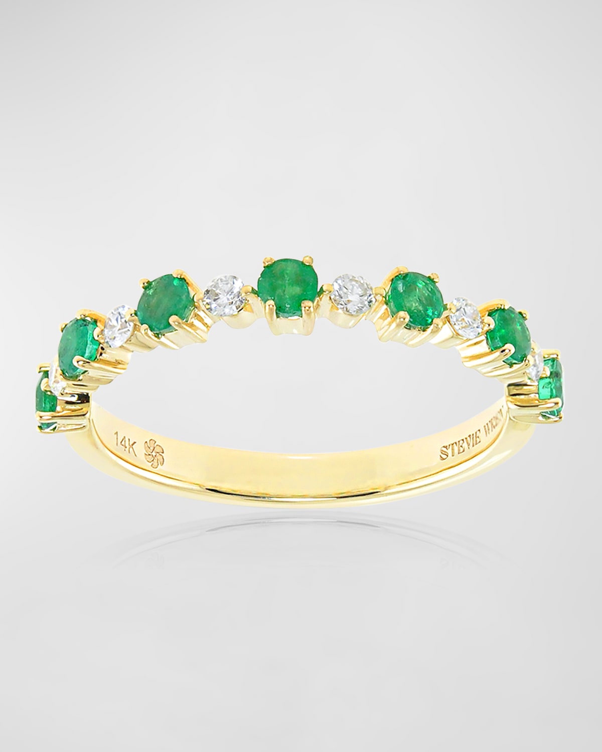 14k Gold Flowerette Diamond and Emerald Stack Ring