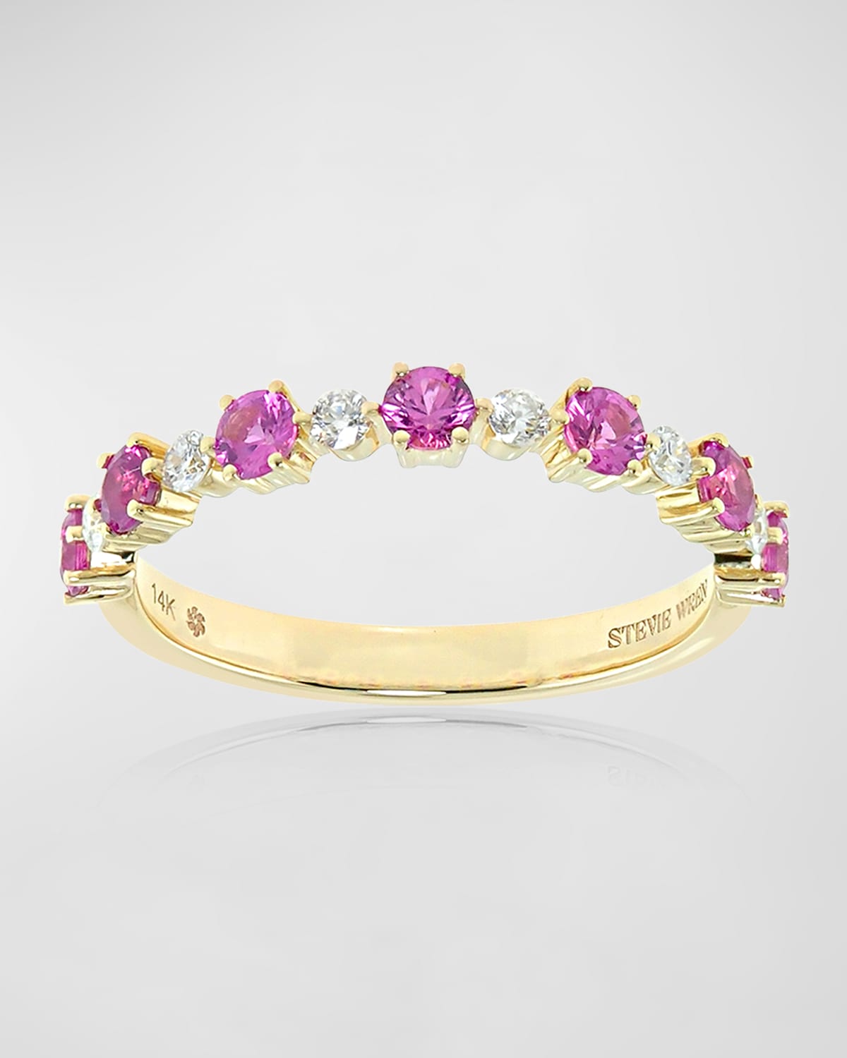14k Gold Flowerette Diamond and Pink Sapphire Stack Ring