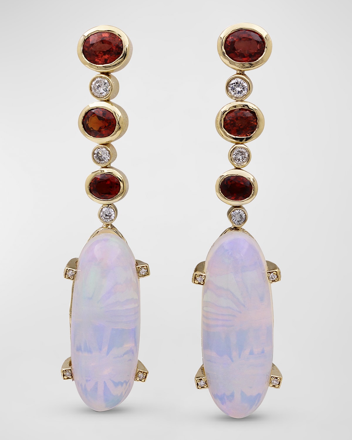 Opal, Red Sapphire, and Diamond Earrings