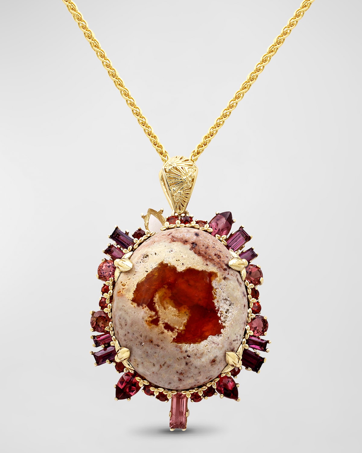 Fire Opal and Tourmaline Pendant Necklace