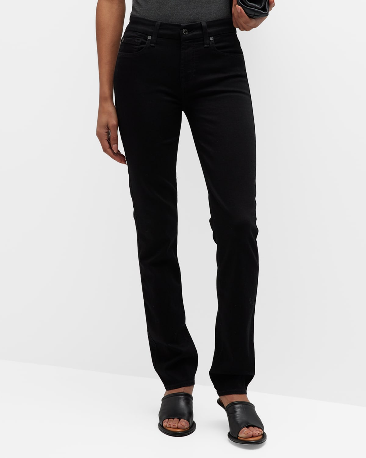 7 For All Mankind Kimmie Mid-rise Straight Jeans In Black