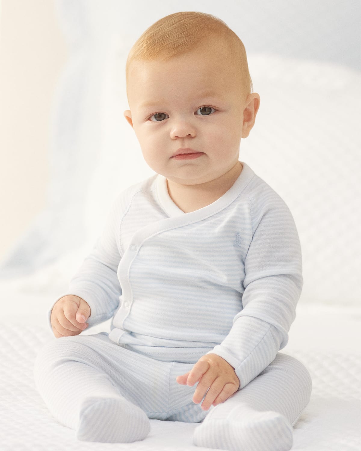 Boy's Striped Organic Cotton Top W/ Footed Pants, Size Newborn-9M
