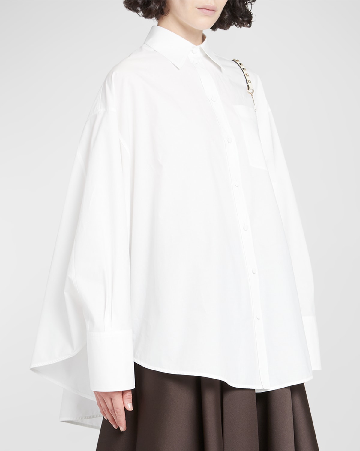 Shop Valentino Oversized Cotton Poplin Collared Shirt In White