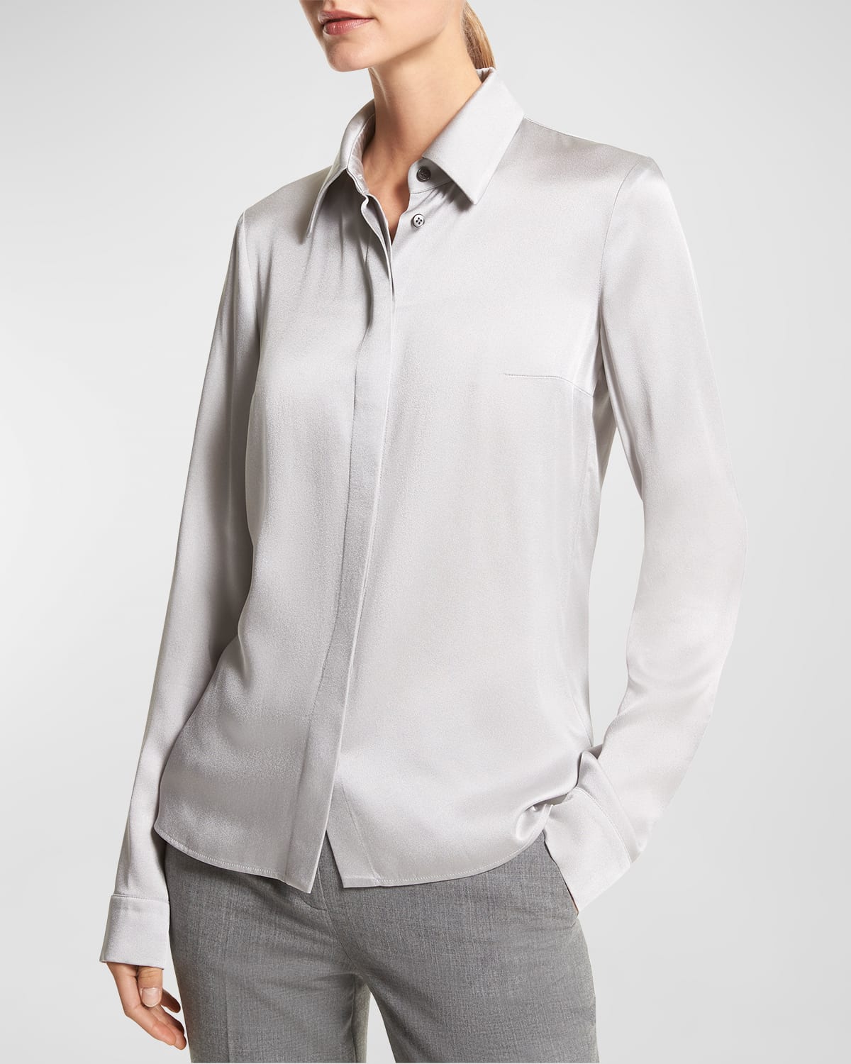 Michael Kors Hansen Charmeuse Button-front Shirt In Pearl Mel