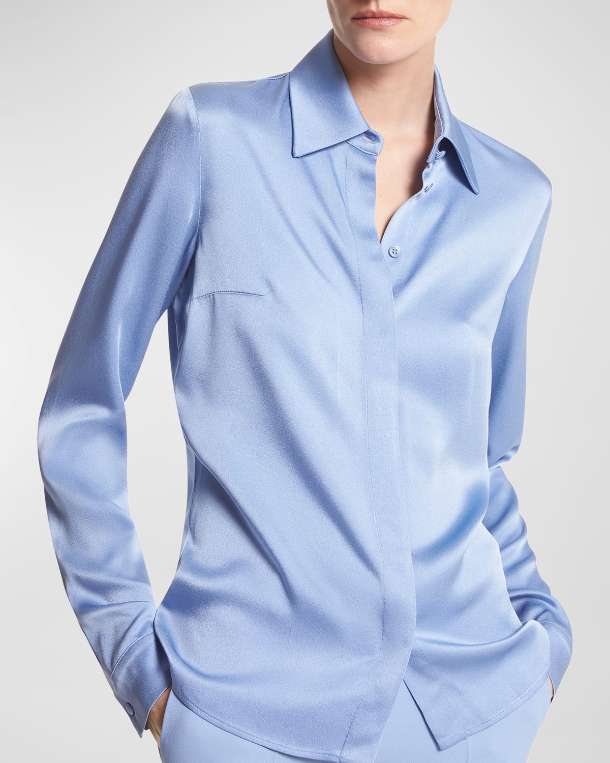 Michael Kors Hansen Charmeuse Button-front Shirt In Coast