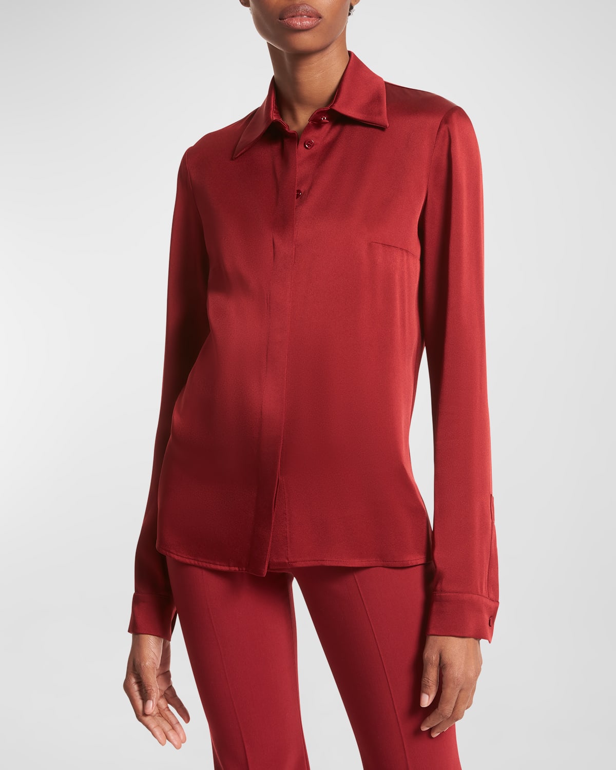 Michael Kors Hansen Charmeuse Button-front Shirt In Taupe