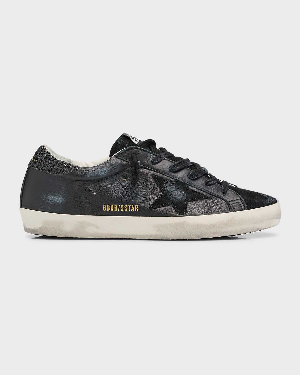 Golden Goose Textured Star Design Sneakers With Sparkling Accents In Black
