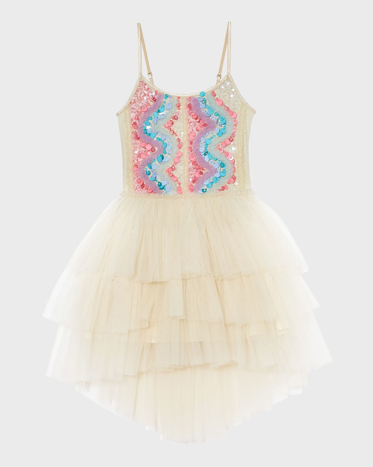 Tutu Du Monde Girl's Gold Dust Multicolor Embroidered Sequined High-low Dress
