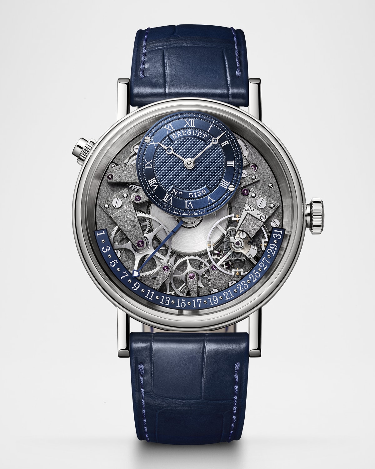 Tradition 18K White Gold 40mm Skeleton Watch with Alligator Strap