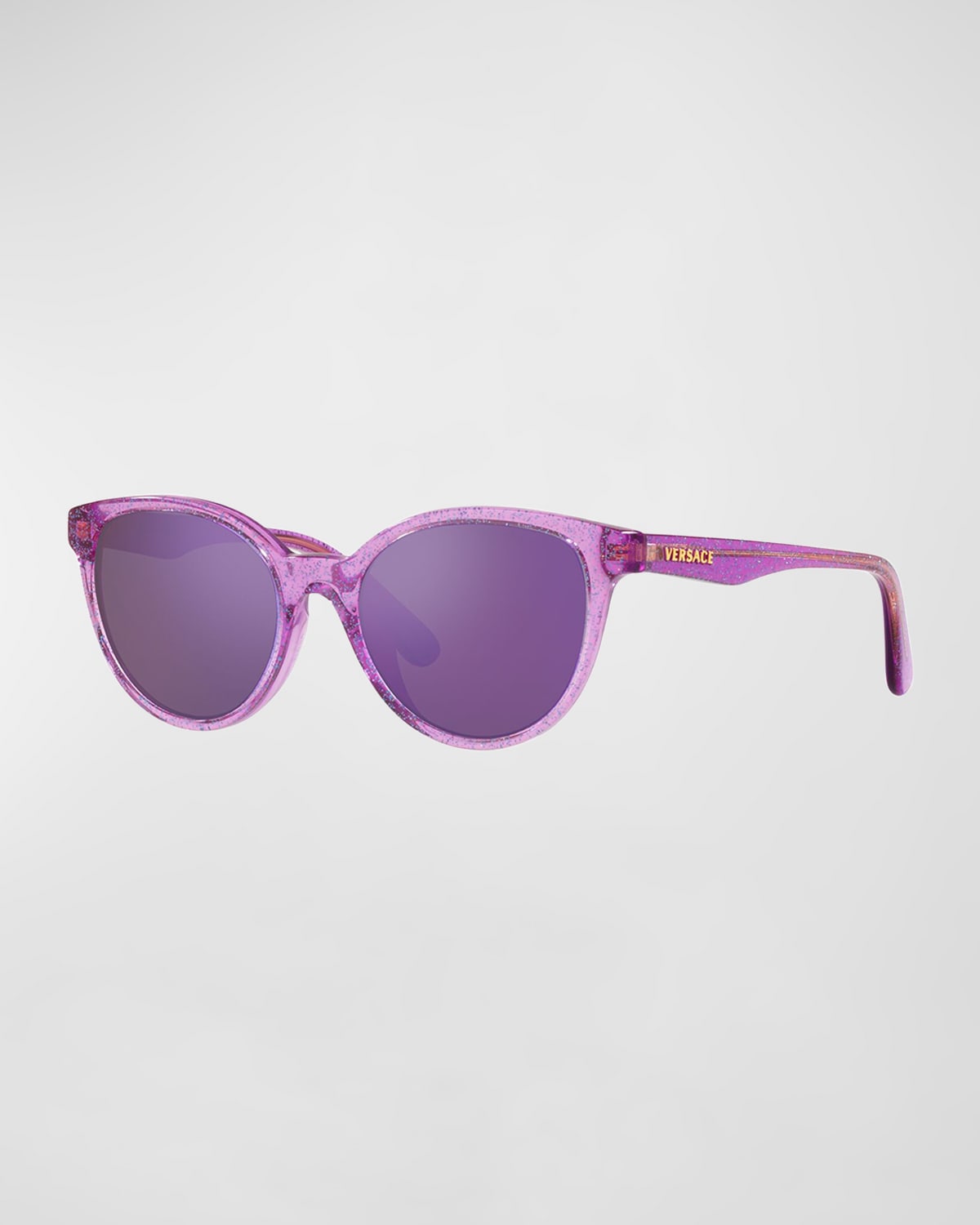Versace Kids' Girl's Glittery Round Acetate Sunglasses In Lilac