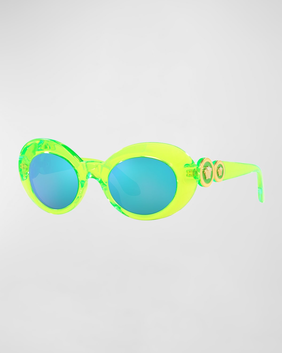 Versace Kids' Girl's Mirrored Medusa Acetate Oval Sunglasses In Green