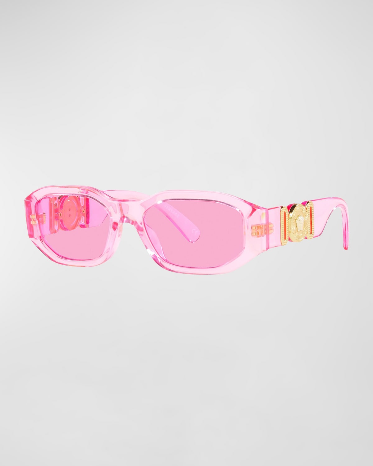 Versace Girl's Medusa Angular Rectangle Acetate Sunglasses In Trans Pink