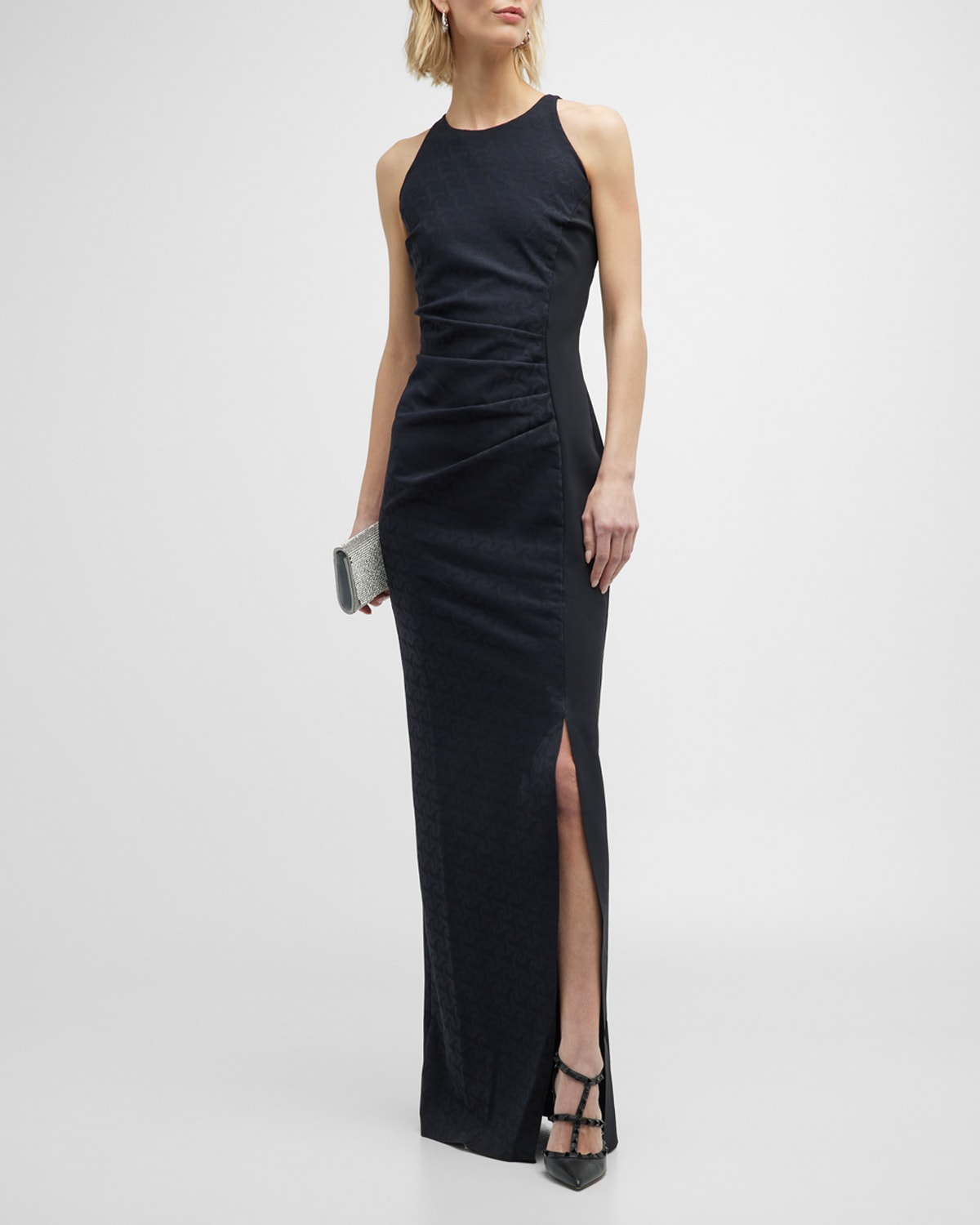 Chiara Boni La Petite Robe Gudrum Halter Ruffle Gown In 37 Black