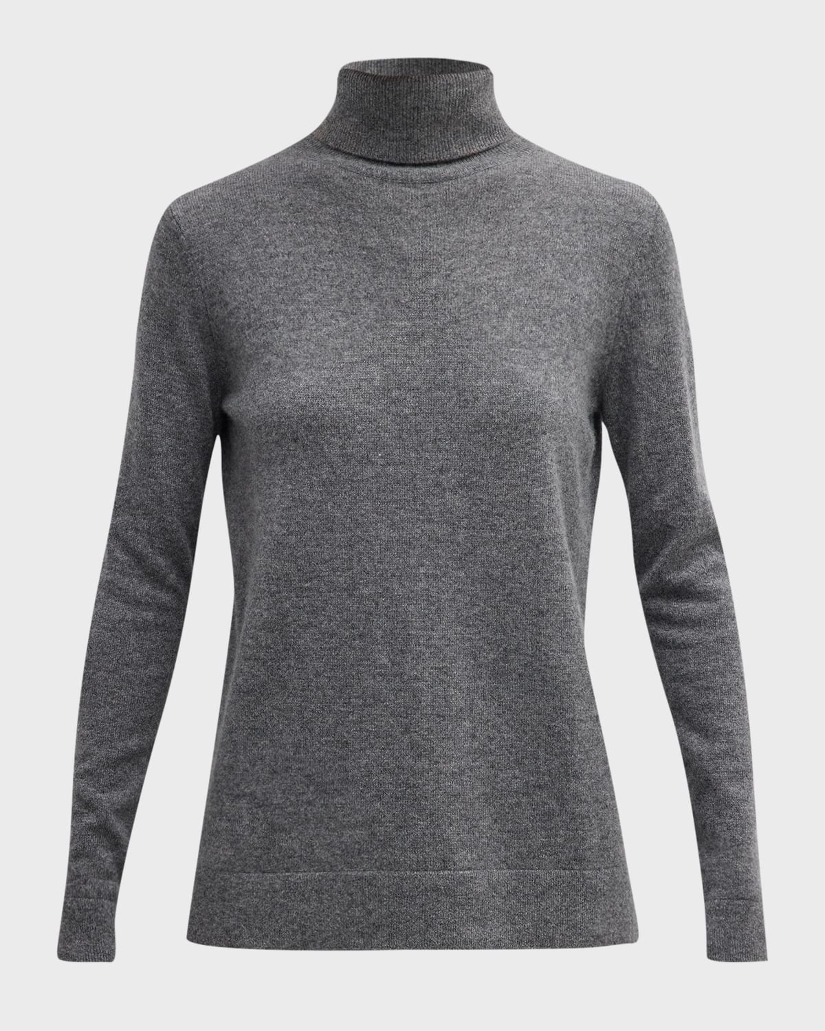 Neiman Marcus Cashmere Basic Turtleneck Top In Heather Grey