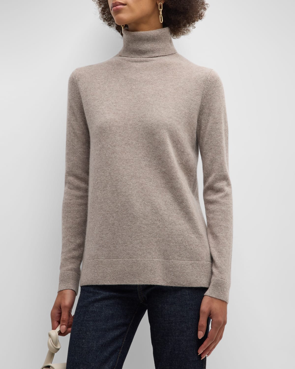 Neiman Marcus Cashmere Basic Turtleneck Top In Cafe