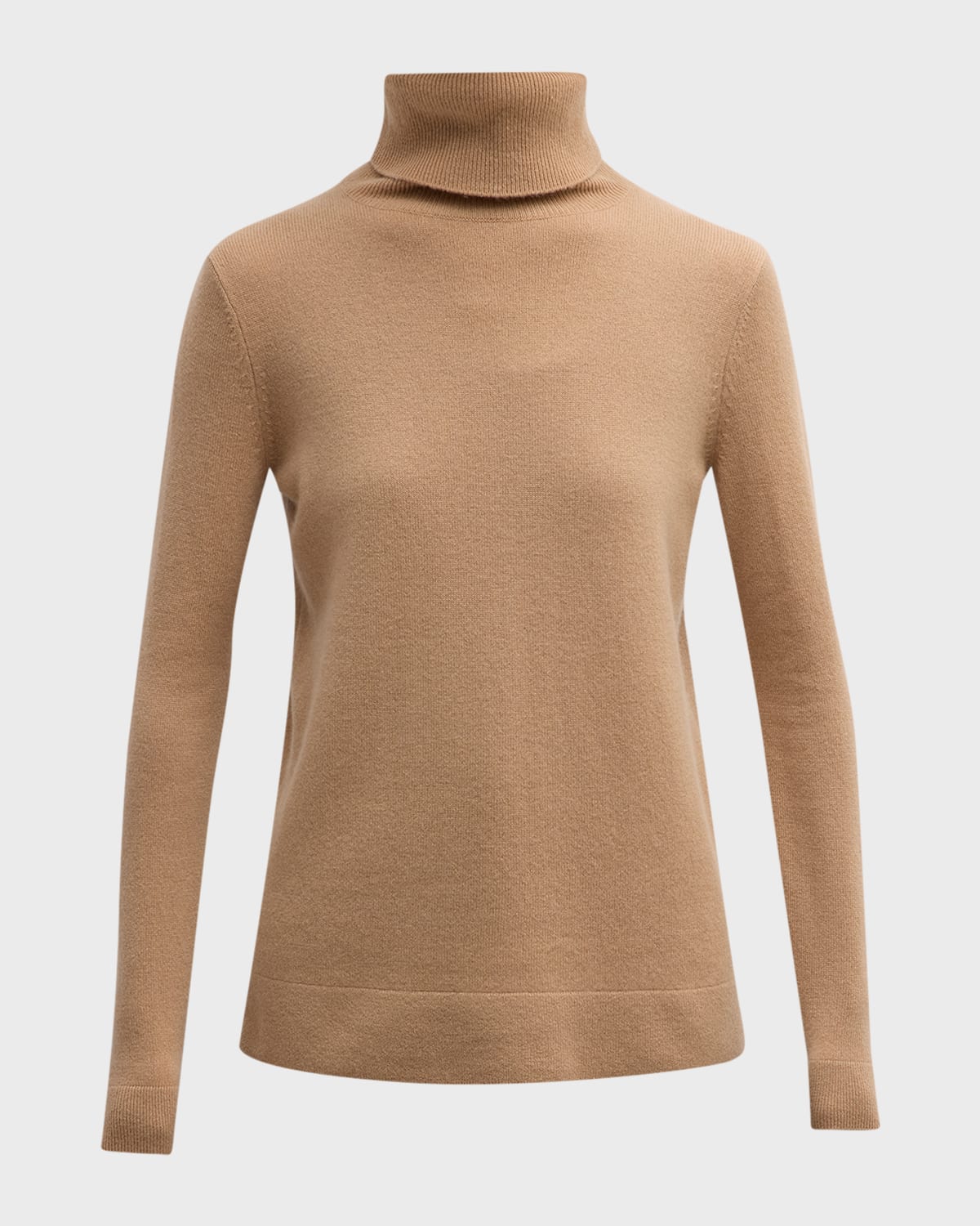 Neiman Marcus Cashmere Basic Turtleneck Top In Camel