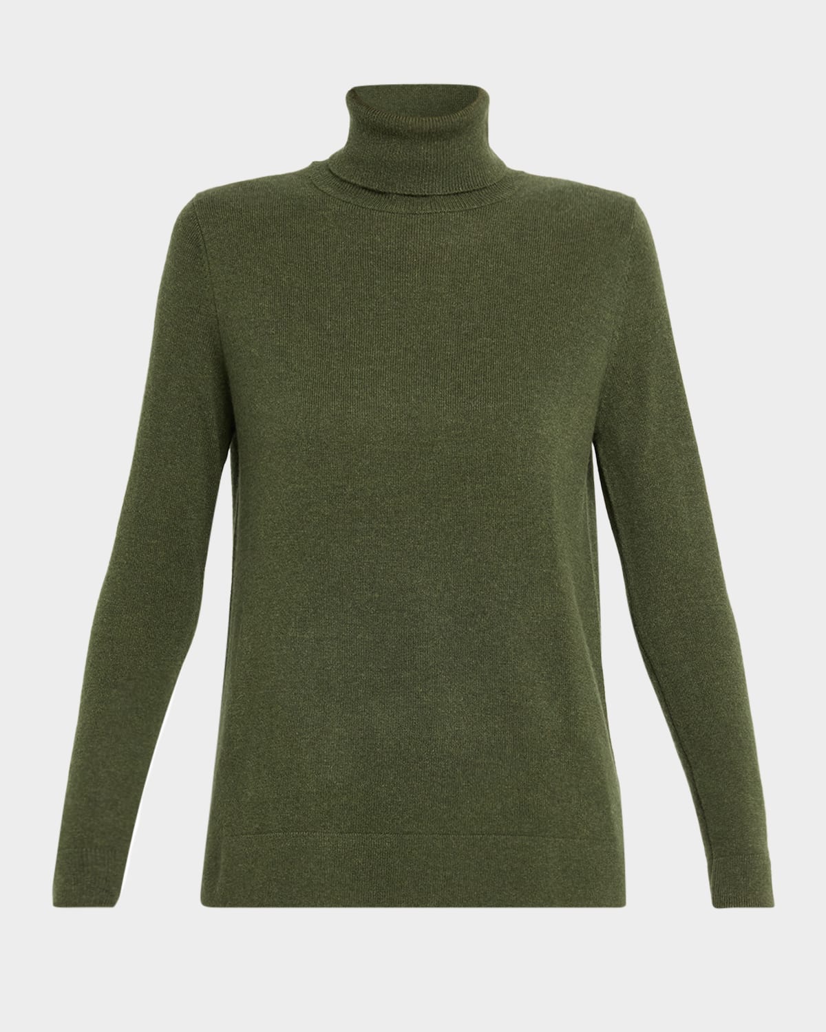 Neiman Marcus Cashmere Basic Turtleneck Top In Olive