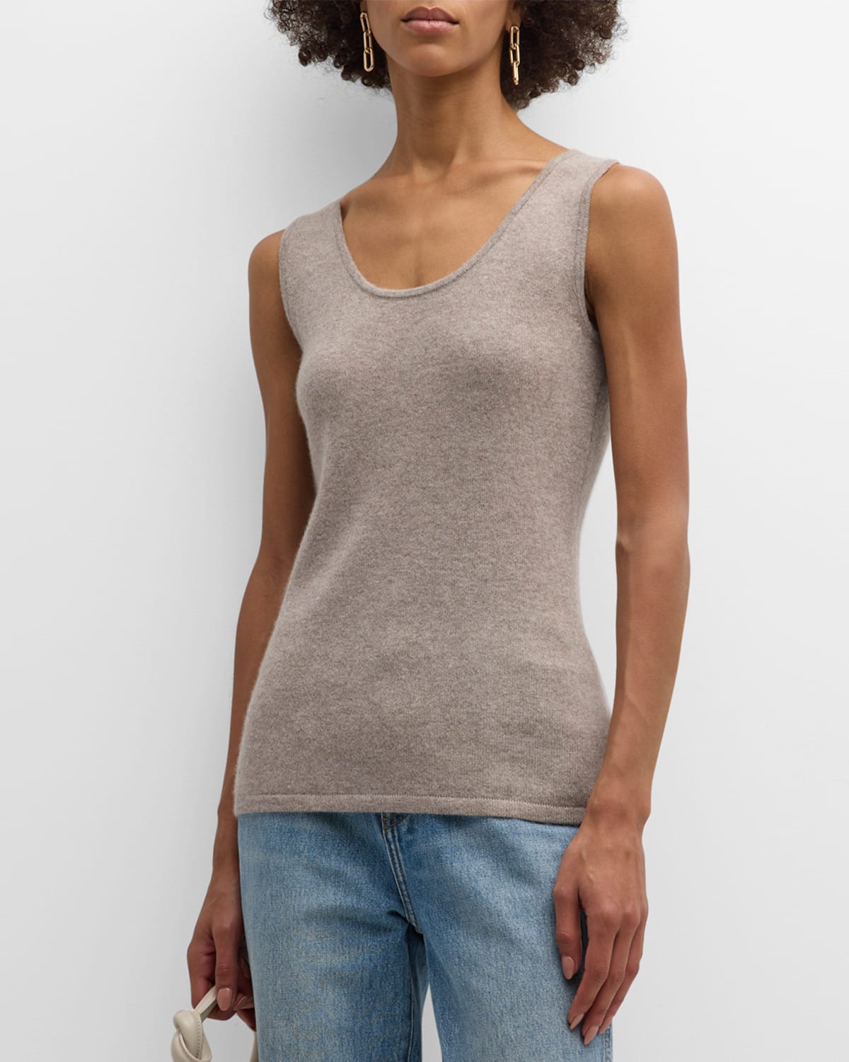Neiman Marcus Cashmere Basic Tank Top In Gray
