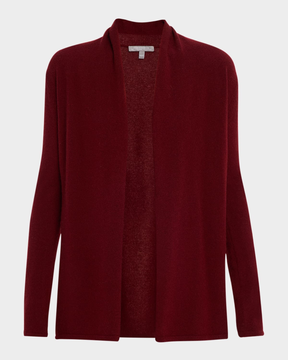 Neiman Marcus Cashmere Basic Open Cardigan In Burgundy