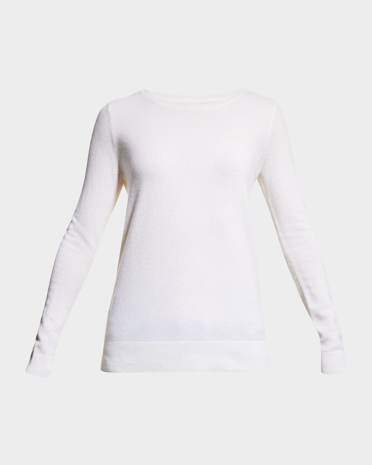 Neiman Marcus Cashmere Basic Crewneck Top In Winter White