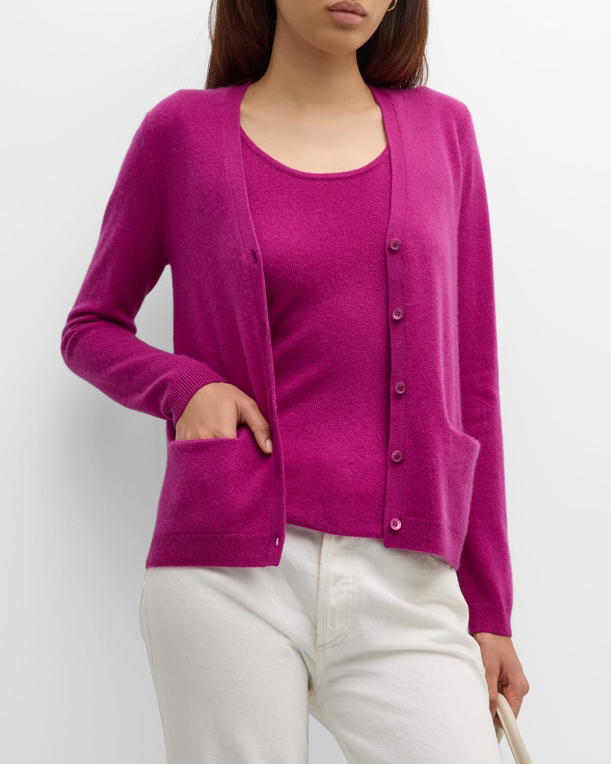 Neiman Marcus Cashmere Basic Button-front Cardigan In Ultraviolet