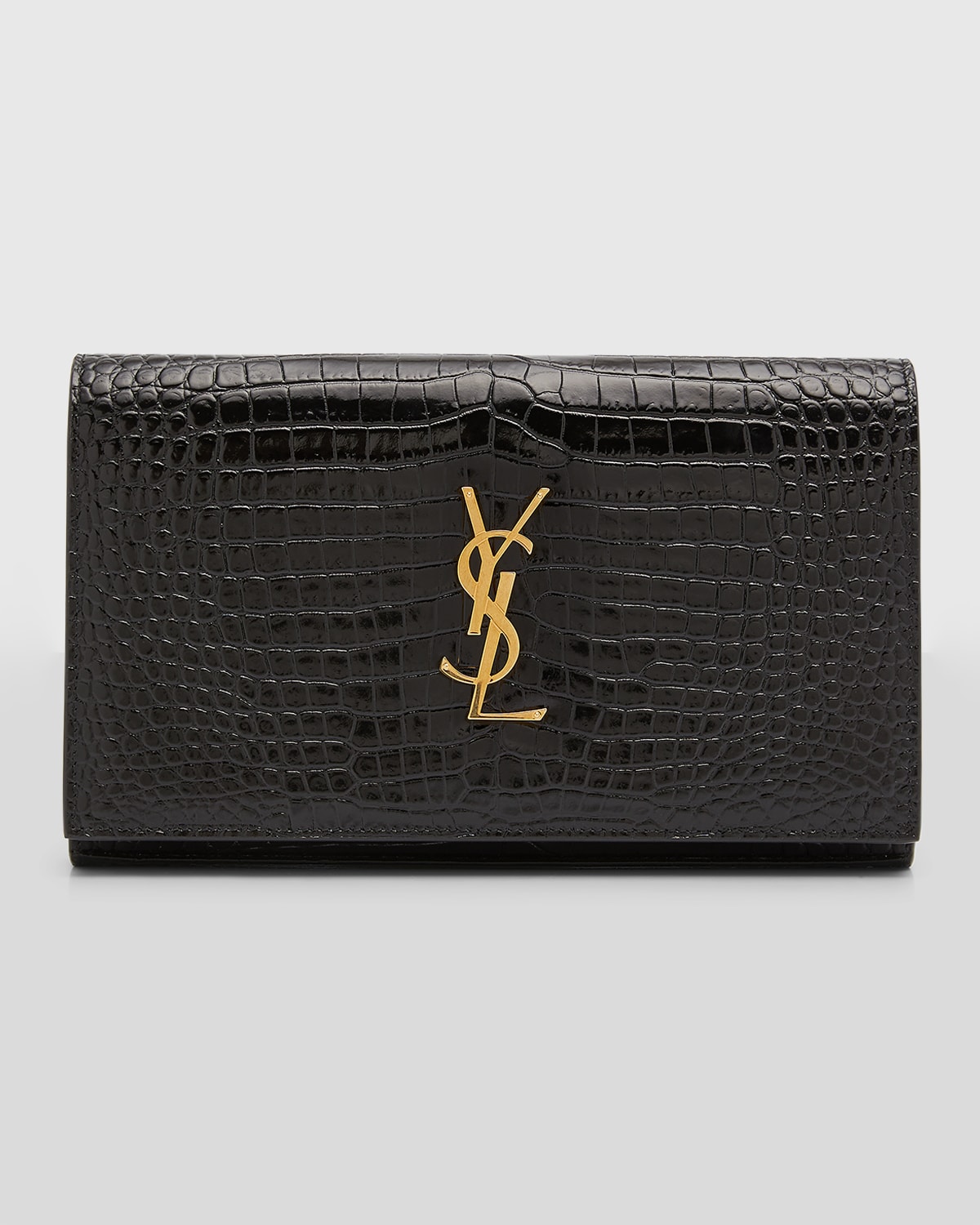 Saint Laurent Cassandra Ysl Wallet On Chain In Croc Embossed Leather In Black