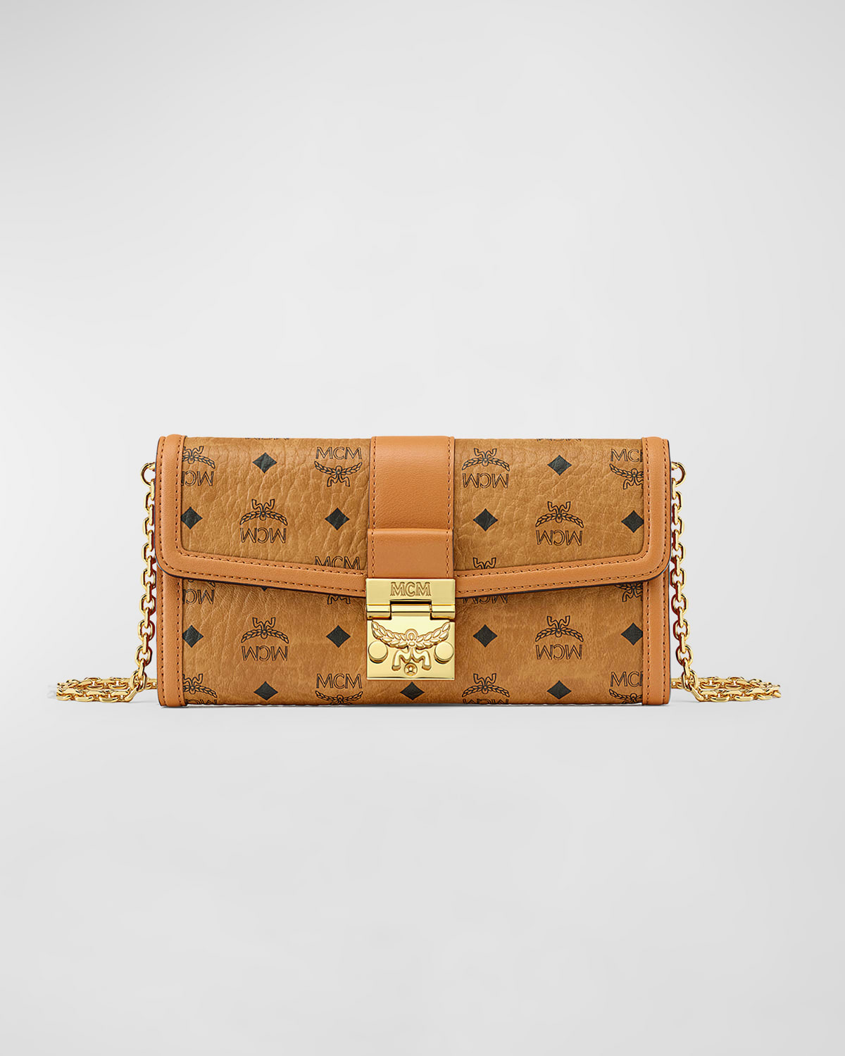 Mcm Tracy Large Monogram Wallet On Chain In Cognac