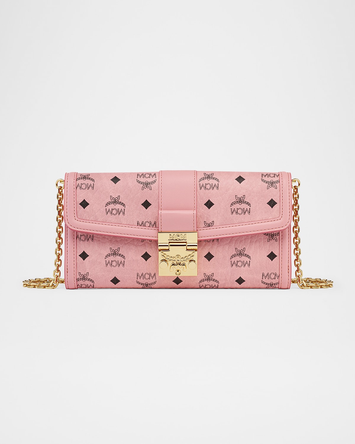 Mcm Tracy Large Monogram Wallet On Chain In Soft Pink