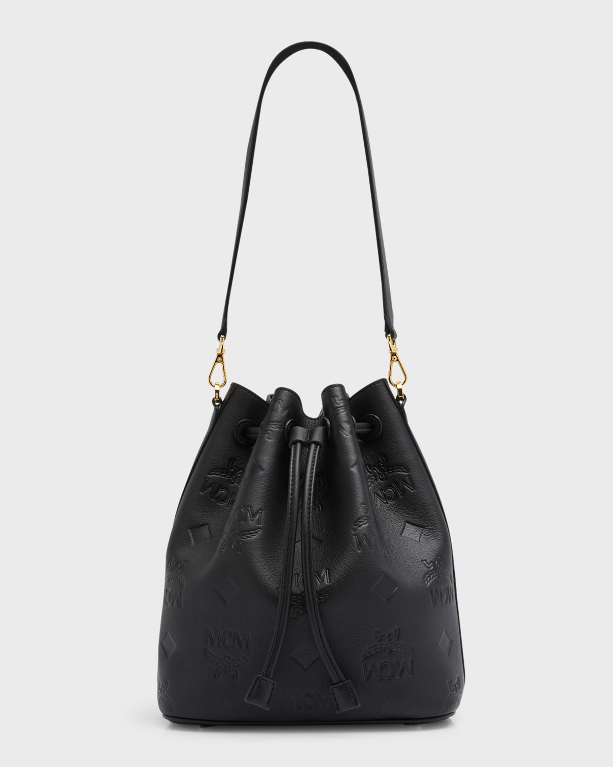 Black mcm bucket bag best sale