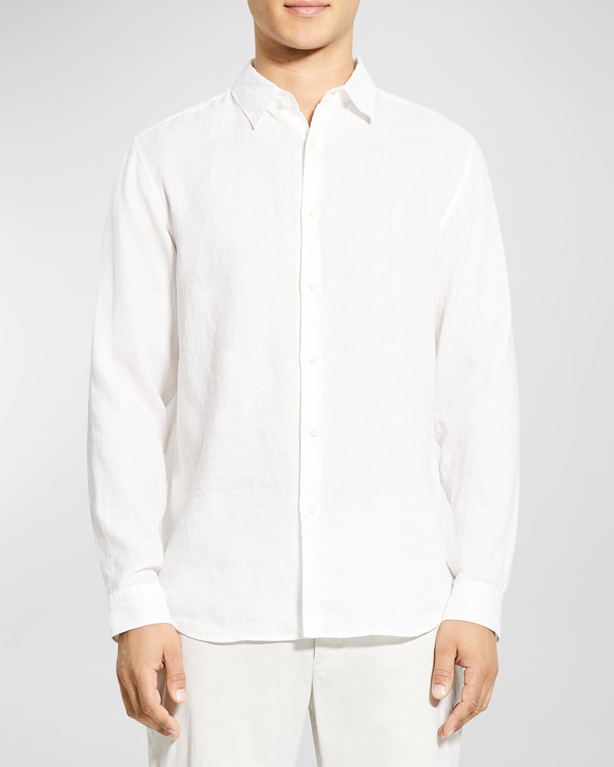 Theory Men's Solid Linen Sport Shirt In Optic White