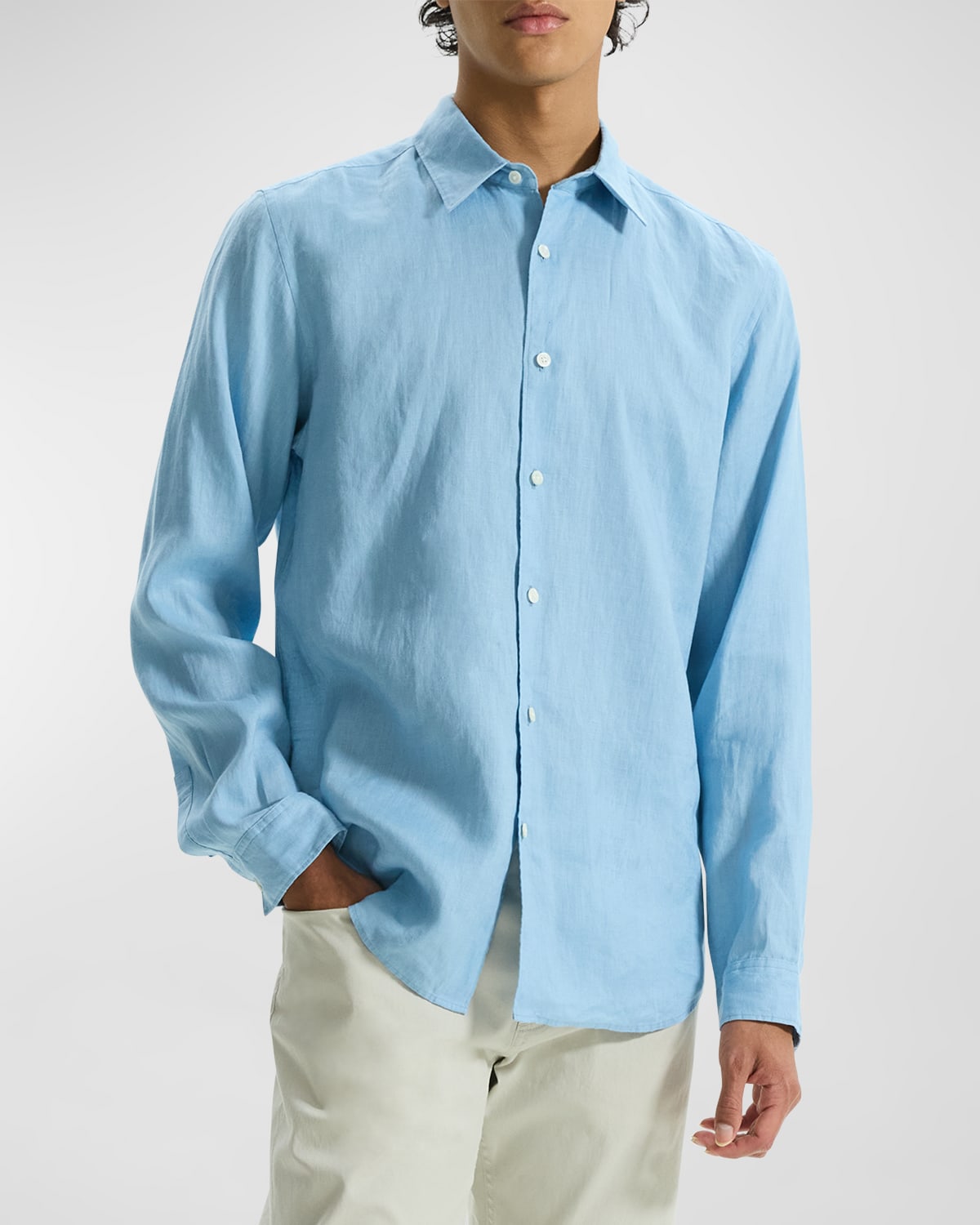 Shop Theory Men's Solid Linen Sport Shirt In Pdrb