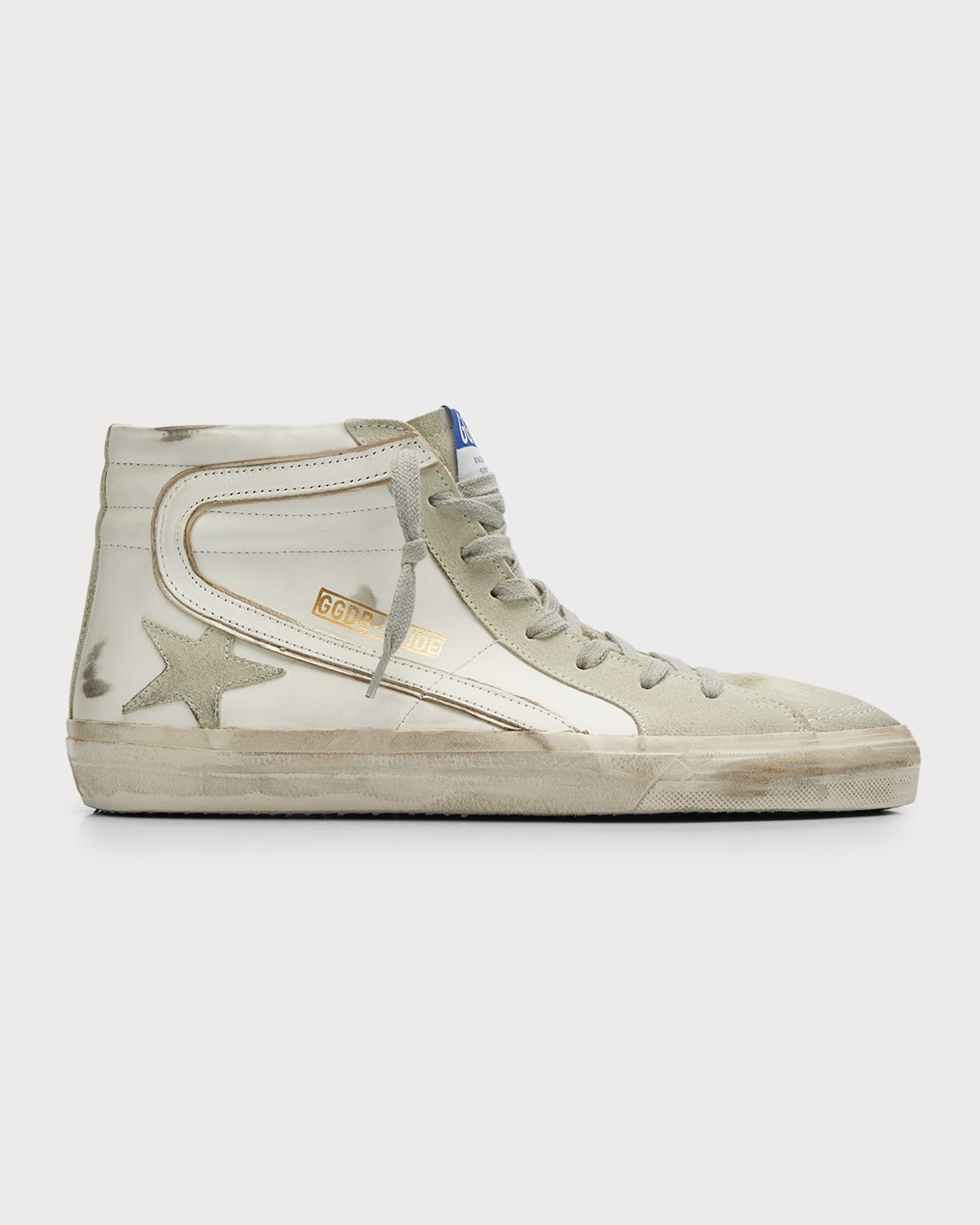 Shop Golden Goose Men's Slide Zip Leather High-top Sneakers In White/ice